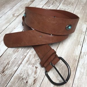 Western Style Faux Leather and Turquoise Belt Sz 9